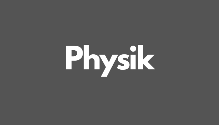 Weißes Wort "Physik" auf dunklem grauem Hintergrund