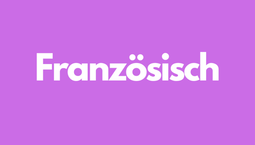 Weißes Wort „Französisch“ auf lila Hintergrund.