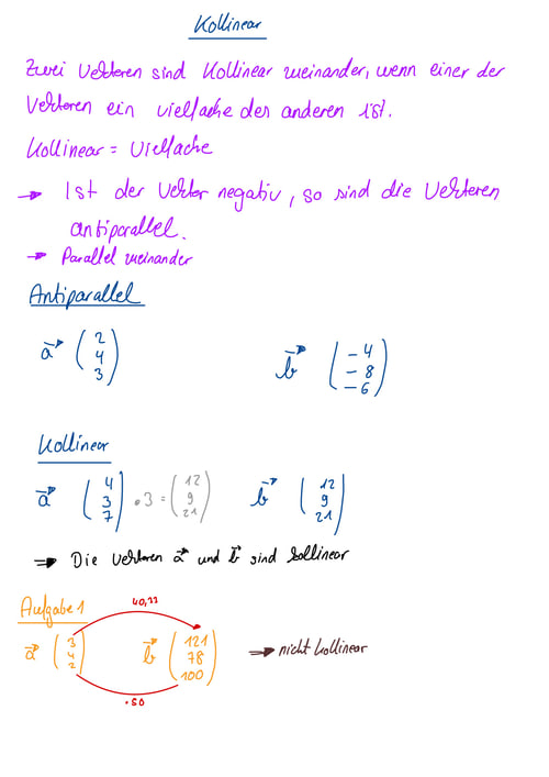 Mathematische Notizen über Kollinearität von Vektoren mit Beispielen und einer Aufgabe.